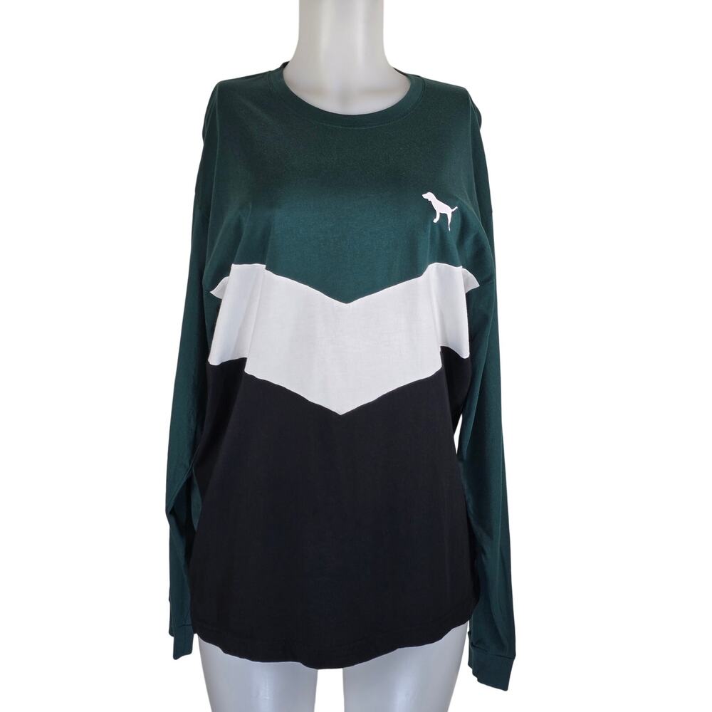 Victoria Secret Pink Green Black Dog Athletic Long Sleeve Top Women's L